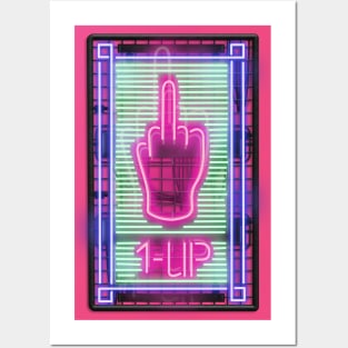 1-up Extra life and middle finger neon sign Posters and Art